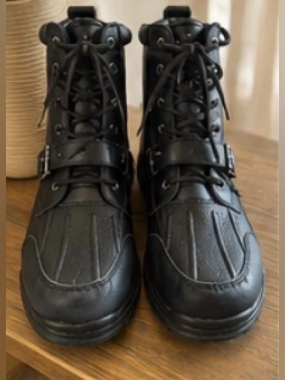 Polo by Ralph Lauren Black Leather Lace-Up Buckle Ankle Boots